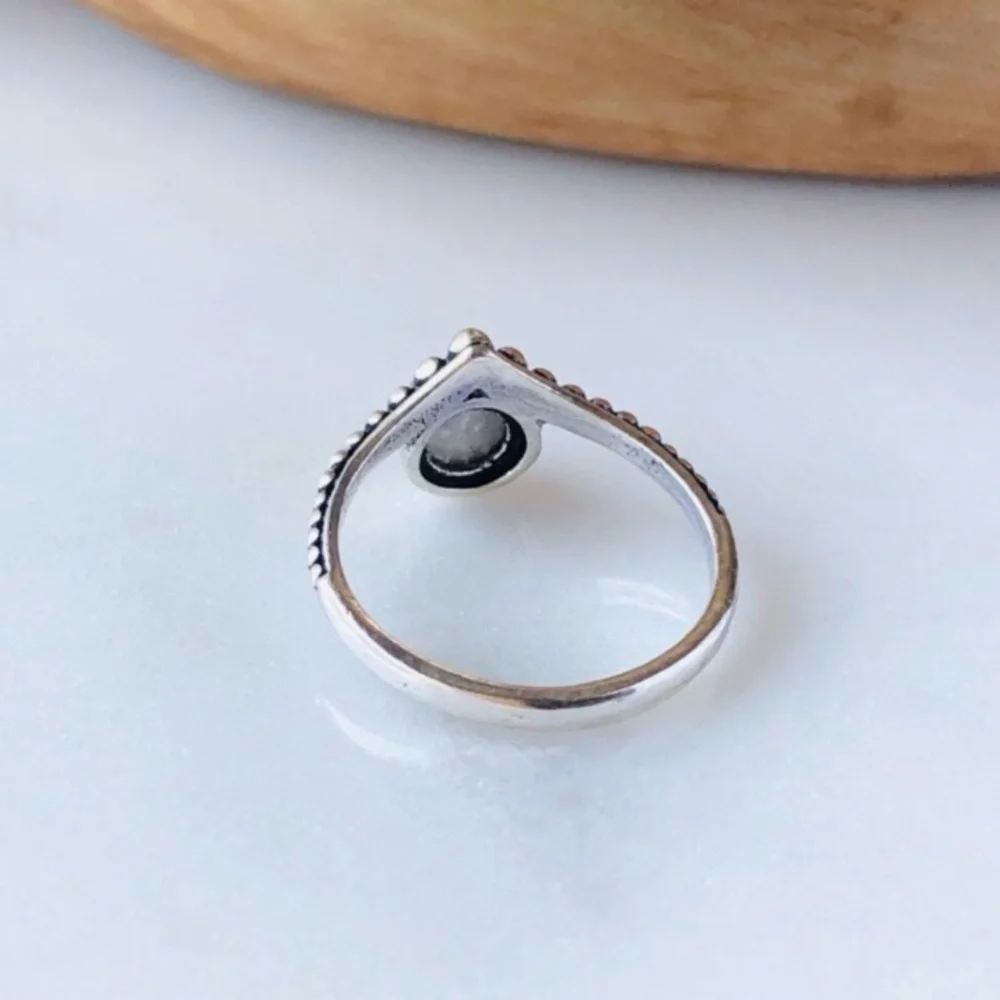 Silver Plated Dainty Blue Labradorite Boho Ring